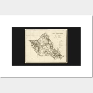 1900s Historical Oahu Map in Sepia Posters and Art